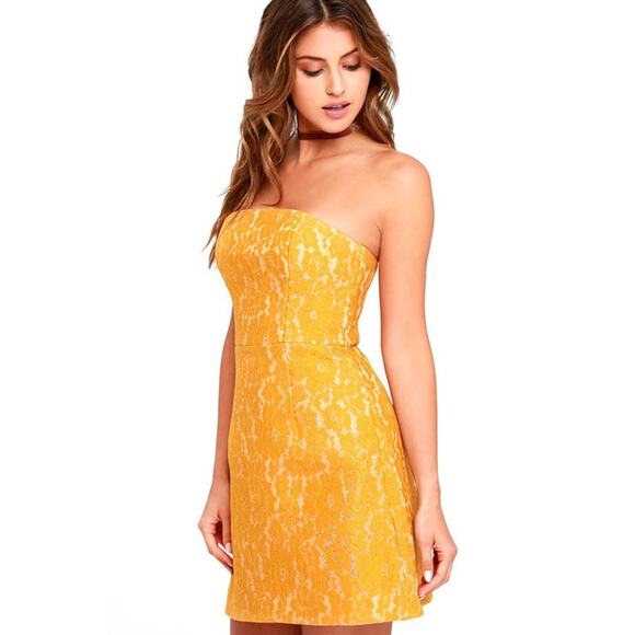 Keepsake The Label Every Way Golden Yellow Strapless Lace Mini Dress Size XS - Picture 3 of 16